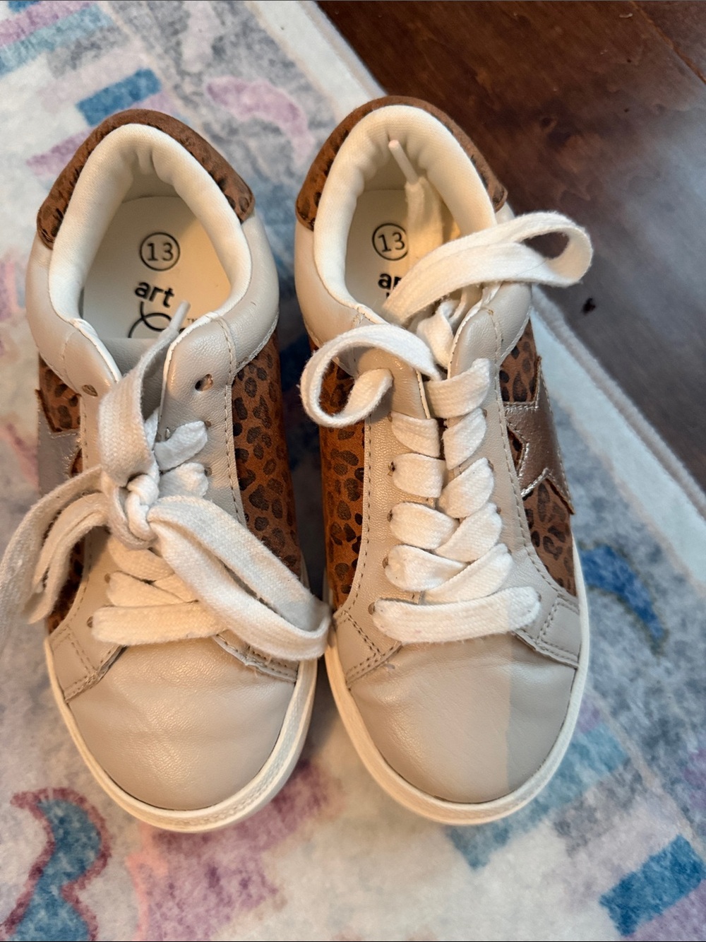 art class Cream and Brown Leopard-Accent Kids Sneakers